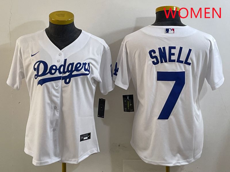 Women Los Angeles Dodgers #7 Snell White Game 2025 Nike MLB Jersey style 1->women mlb jersey->Women Jersey